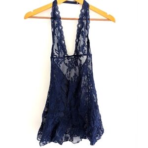 Victoria's Secret Navy Blue Lace Halter Lingerie Size Medium